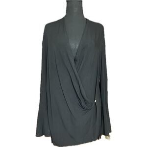 Vintage Free People Black Wrap Dress Top Long Bell Sleeves Button Boho Size M